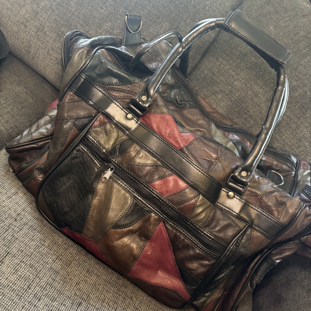 Leather patchwork duffel bag